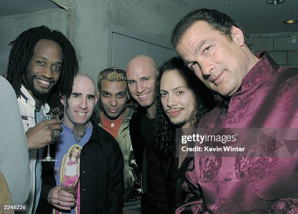 From left to right, No Doubt member Stephen Bradley, Anthrax member Scott Ian, No Doubt bass player Tony Kanal, Vertical Horizon member Matt...