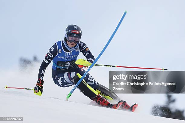 Mikaela Shiffrin of Team United States in action during the Audi FIS Alpine Ski World Cup Women's Slalom on November 15, 2025 in Levi, Finland.