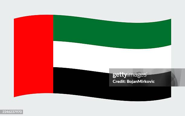uae united arab emirates waving flag. vector - black satin background stock illustrations