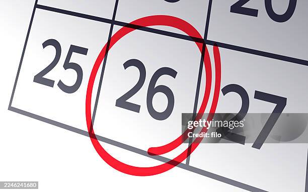 calendar date 26 upcoming events day circled focus reminder - important update stock illustrations