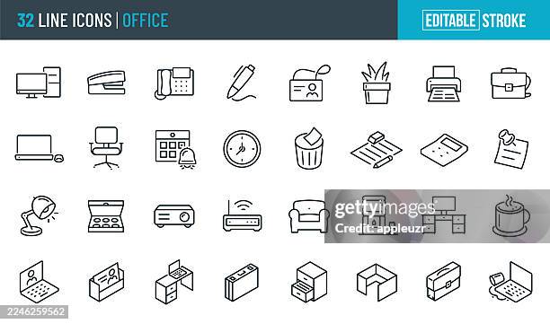 office thin line icons - editable stroke - stapler stock illustrations