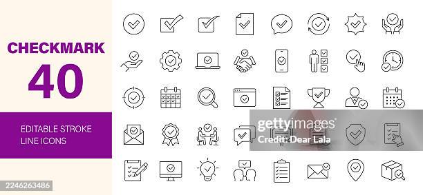 häkchenlinie bearbeitbarer symbolsatz. - kästchen zum ankreuzen stock-grafiken, -clipart, -cartoons und -symbole