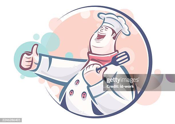 chef laughing and gesturing thumbs up - cooking show stock illustrations