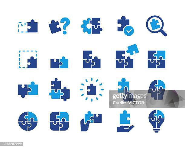 bildbanksillustrationer, clip art samt tecknat material och ikoner med puzzle icons - classic graphic series - pusselbit