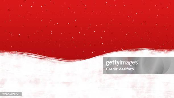fur like white coloured paint brush stroke wave at bottom edge border with starry glittering glittery snowing shiny blank vibrant red maroon horizontal christmas new year festive celebration backdrop, grunge background - star pattern stock illustrations