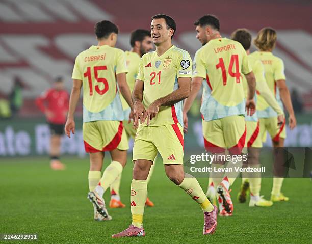 Mikel Oyarzabal of Spain gestures as he celebrates his goal during the FIFA World Cup 2026 qualifier match between Georgia and Spain at Dinamo Arena...