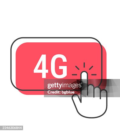 4G - Click button with hand cursor on white background 4G - Click button with hand cursor on white background