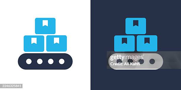 mass production glyph solid icon. solid icon that can be applied anywhere, simple, pixel perfect and modern style. - warehouse robots stock illustrations