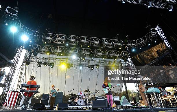 Ben Goldwasser and Andrew VanWyngarden of MGMT perform during Voodoo Music & Arts festival 2010 at City Park on October 31, 2010 in New Orleans,...