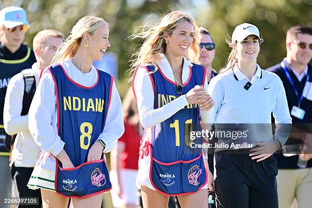 Professional basketball teammates Sophie Cunningham, Lexie Hull, and Caitlin Clark look on prior to The ANNIKA driven by Gainbridge at Pelican 2025...