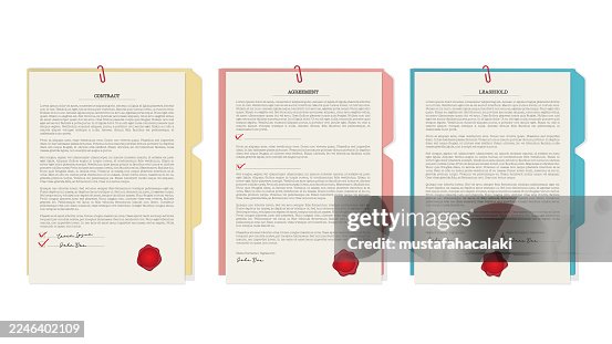 Document folders with agreements and wax seals Document folders with agreements and wax seals