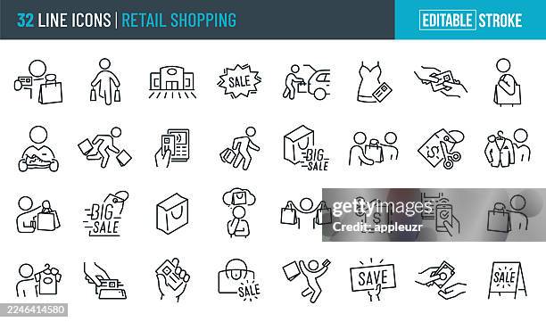 thin line icons für deneinzelhandel - bearbeitbare kontur - bekleidungsgeschäft stock-grafiken, -clipart, -cartoons und -symbole