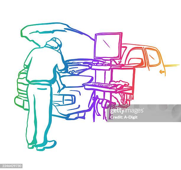 local mechanic rainbow - check engine light stock illustrations