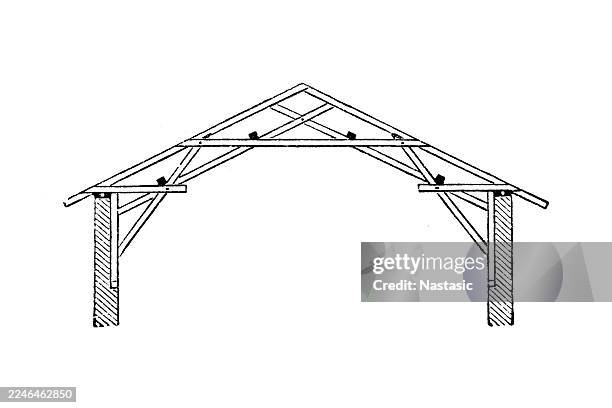 polygonal split structure roof frame - tile roof stock illustrations