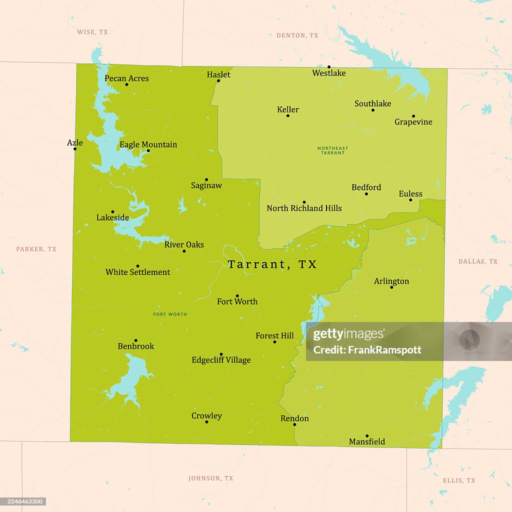 TX Tarrant County Vector Map Green