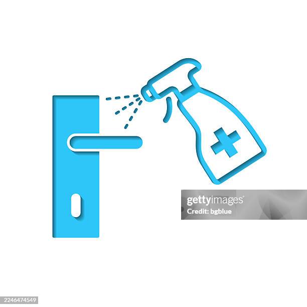 door handle disinfection. icon cut out on white paper with blue background - cleaning door handle stock illustrations
