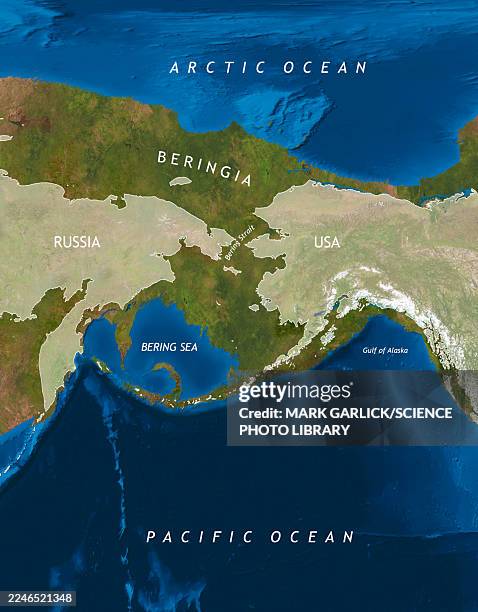 bering land bridge, illustration - bering sea stock illustrations