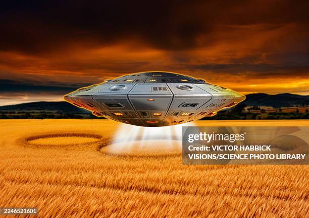 uap creating crop circles, illustration - crop circles stock illustrations