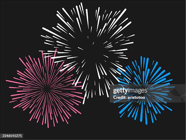 bildbanksillustrationer, clip art samt tecknat material och ikoner med art & illustration - celebration, new year, fireworks. red, blue, white colored. - raket