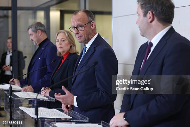 Premier of Bavaria and head of the Christian Social Union Markus Soeder, Labor Minister and co-leader of the German Social Democrats Baerbel Bas,...