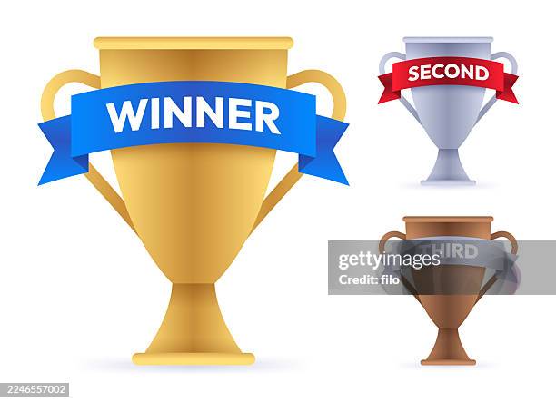 ilustraciones, imágenes clip art, dibujos animados e iconos de stock de trofeo primer segundo tercer lugar - segundo lugar