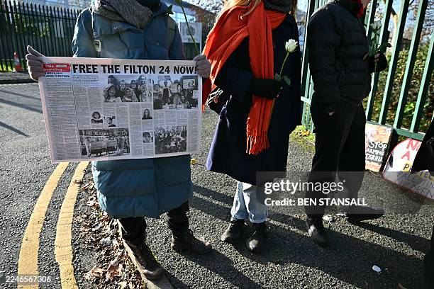 Supporters of alleged Palestine Action activists accused of breaking into Israeli-based defence firm Elbit Systems' site in Bristol in August 2024,...