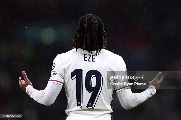 Eberechi Eze of England celebrates scoring his team's second goal during the FIFA World Cup 2026 qualifier match between England and Serbia at...