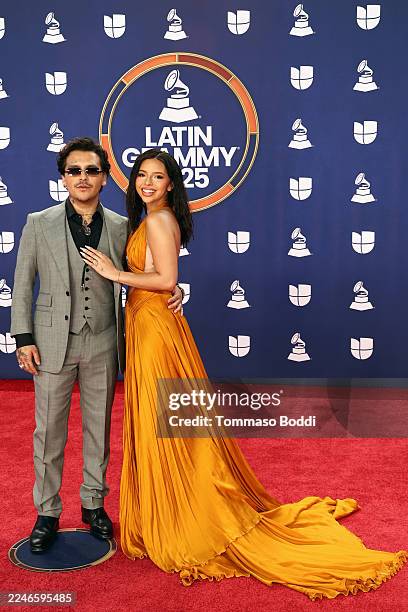 Christian Nodal and Ángela Aguilar attend the 26th Annual Latin Grammy Awards at the MGM Grand Garden Arena on November 13, 2025 in Las Vegas, Nevada.