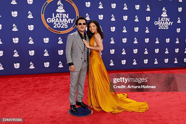 Christian Nodal and Angela Aguilar attend The 26th Annual Latin GRAMMY Awards at MGM Grand Garden Arena on November 13, 2025 in Las Vegas, Nevada.