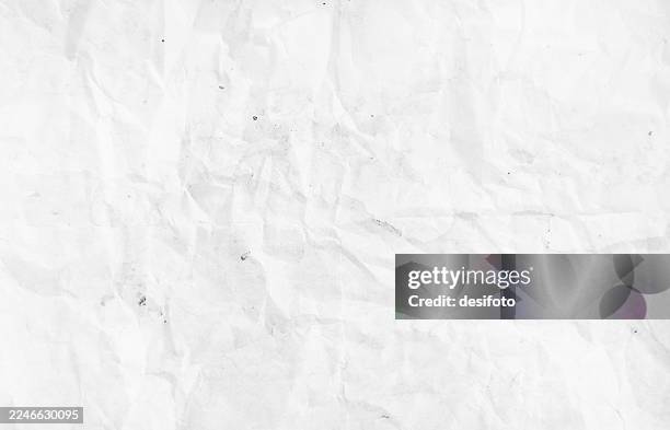 white gray coloured crumpled crushed wrinkled stained crinkled paper horizontal recycling vector backgrounds with uneven wrinkles all over plain blank empty waste garbage recycled material torn old discarded page with photocopy printer ink marks stains - photocopier stock illustrations