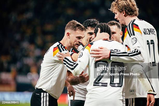 Serge Gnabry of Germany goal celebration with Joshua Kimmich of Germany for the 2:0 during the FIFA World Cup 2026 qualifier match between Germany...