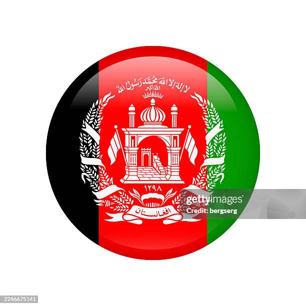 afghanistan flag. round glossy icon. vector badge, button, sign, illustration - afghanistan flag stock illustrations