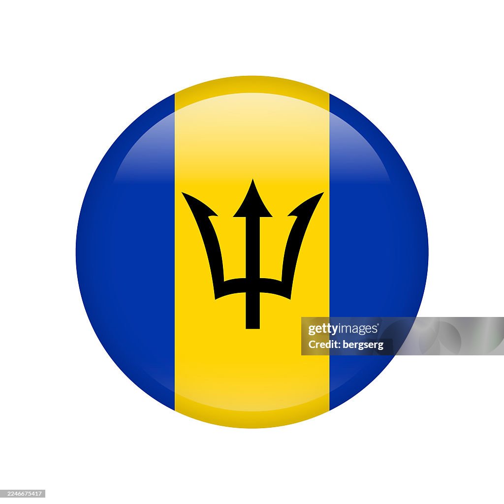 Barbados Flag. Round Glossy Icon. Vector Badge, Button, Sign, Illustration