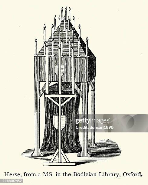 herse, an old word for the structure that held candles over a coffin or tomb, vintage illustration, 19th century, victorian - memory candle stock illustrations