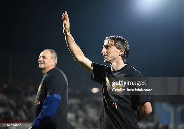 Luka Modric of Croatia celebrates victory after the FIFA World Cup 2026 qualifier match between Croatia and Faroe Islands at Stadion HNK Rijeka on...