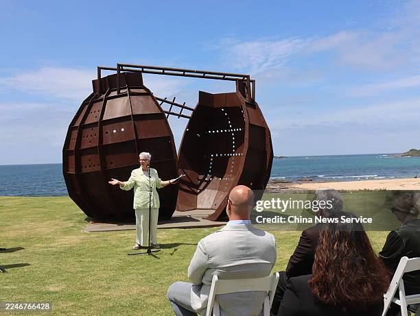 Linda Campbell, Deputy Lord Mayor Wollongong, addresses the ceremony commemorating the 87th anniversary of the Dalfram Dispute at Port Kembla On...