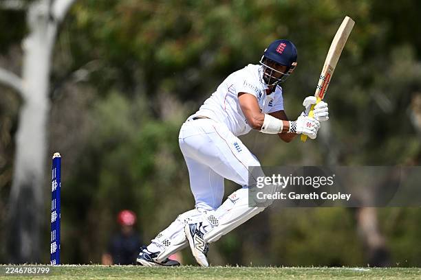 Emilio Gay of England Lions bats during the practice match between England and the Lions at Lilac Hill on November 15, 2025 in Perth, Australia.
