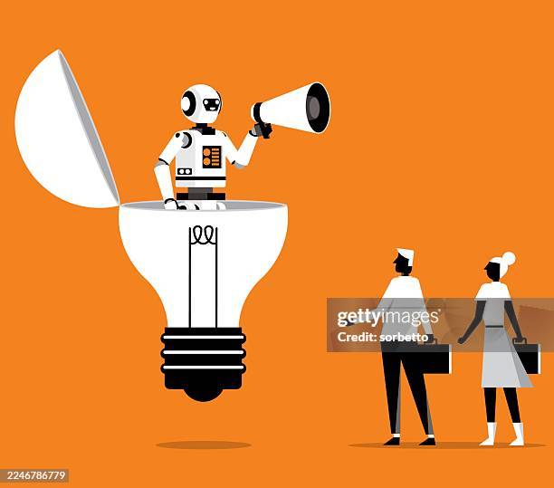 ai robot - lightbulb - executive assistant stock illustrations