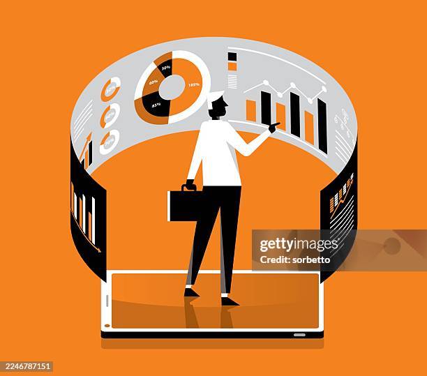 analysis and statistic online services - businessman - electronic bank statement stock illustrations