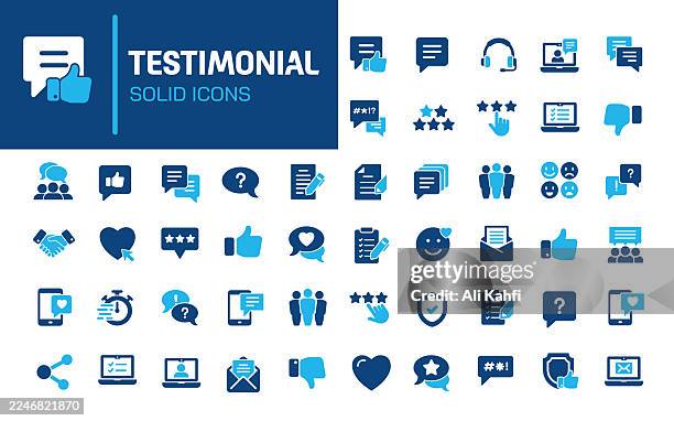 testimonial glyphe solide symbole. enthält feedback, bewertung, zufriedenheit und sammlung solider symbole. vektor-illustration. perfektes pixel auf sauberem weißem hintergrund - feedback kommunikation stock-grafiken, -clipart, -cartoons und -symbole