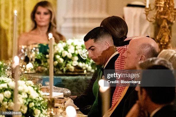 Cristiano Ronaldo, professional soccer player, during a dinner with US President Donald Trump and Mohammed bin Salman, Saudi Arabia's crown prince,...