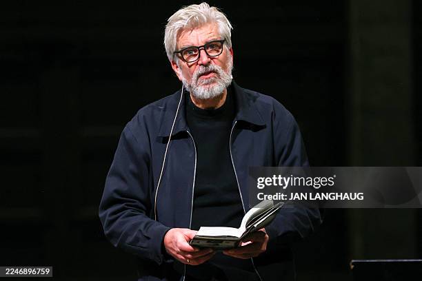 Norwegian author Karl Ove Knausgard Nidaros is pictured during the launch of his new novel "Jeg var lenge død" at the Cathedral in Trondheim, Norway,...