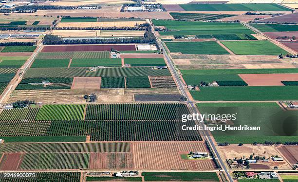 aerial views of australia, the food bowl of australia, the irrigated farms in the murrumbidgee irrigation in griffith nsw. - citrus fruit stock pictures, royalty-free photos & images