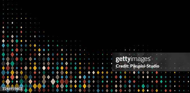 colorful diamond halftone pattern on black background - square shape diamond gem stock illustrations