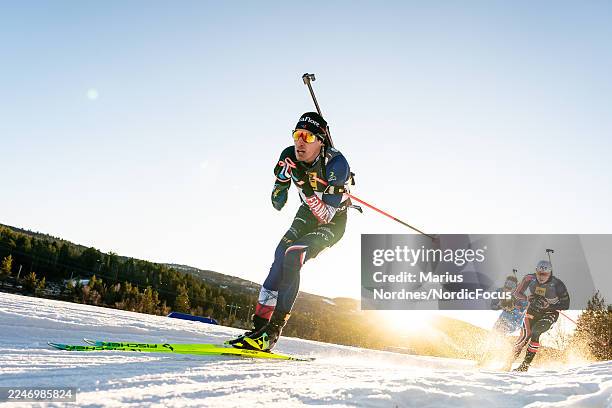 Quentin Fillon Maillet of France competes during Mass Start Men Heat 2 season opening event on November 16, 2025 in Geilo, Norway.