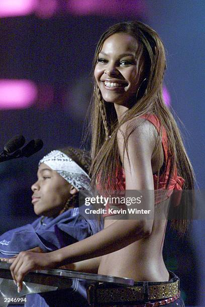 Lil' Bow Wow and Samantha Mumba present the Song of the Year Award live at the 2000 Radio Music Awards at the Aladdin Hotel in Las Vegas, 11/04/00.