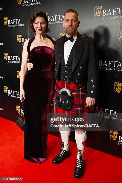 Mary Elizabeth Winstead and Ewan McGregor attend the 2025 BAFTA Scotland Awards held at DoubleTree by Hilton Glasgow Central on November 16, 2025 in...