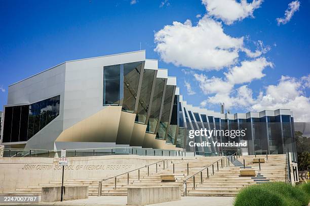 john curtin of school medical research building at australian national university canberra act - national landmark stock pictures, royalty-free photos & images
