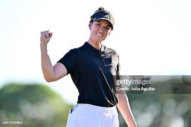 Linn Grant of Sweden reacts to her winning putt on the 18th green during the final round of The ANNIKA driven by Gainbridge at Pelican 2025 at...