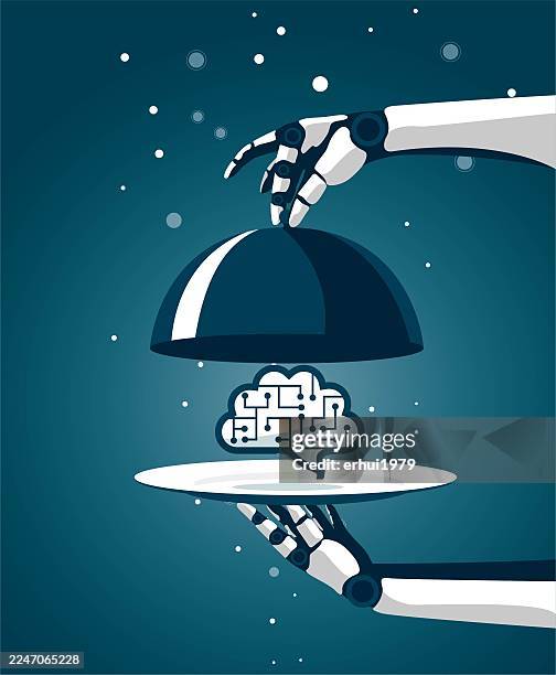 artificial intelligence - computer chip hand stock illustrations
